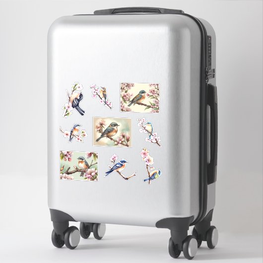 Waterverf vogeltjes op bloesemtak sticker (Koffer)