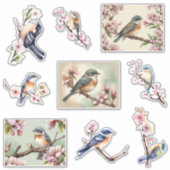 Waterverf vogeltjes op bloesemtak sticker (Voorkant)