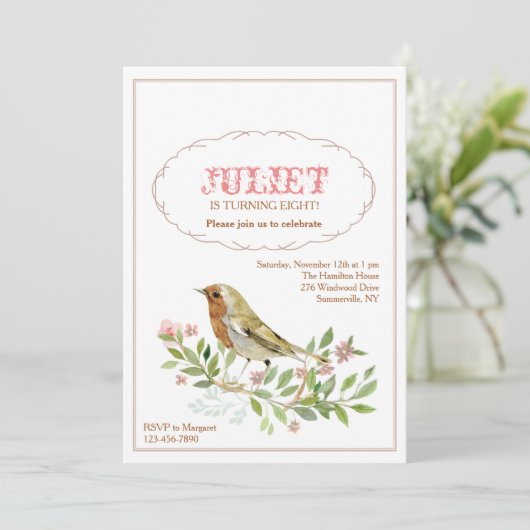 Waterverf Vogeluitnodiging Kaart (Staand voorkant)