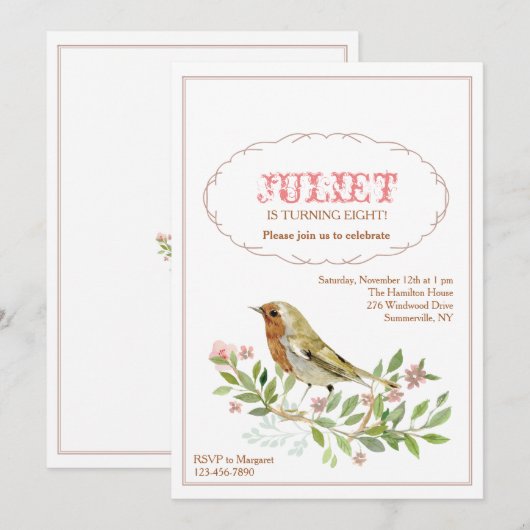 Waterverf Vogeluitnodiging Kaart (Voorkant / Achterkant)