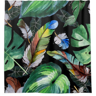 Waterverf vogelveerpatroon van vleugels. Aquarel Douchegordijn