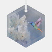 Waterverf Vogelvogel Witte tuinbloem Glas Ornament (Voorkant)