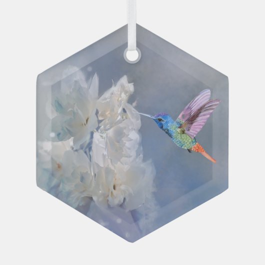 Waterverf Vogelvogel Witte tuinbloem Glas Ornament (Voorkant)