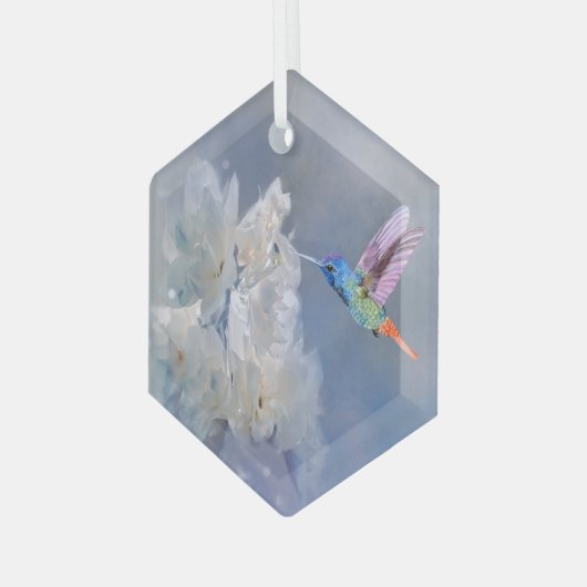 Waterverf Vogelvogel Witte tuinbloem Glas Ornament (Voorkant links)