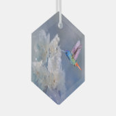 Waterverf Vogelvogel Witte tuinbloem Glas Ornament (Voorkant Rechts)