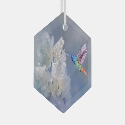 Waterverf Vogelvogel Witte tuinbloem Glas Ornament (Voorkant Rechts)