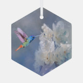 Waterverf Vogelvogel Witte tuinbloem Glas Ornament (Achterkant)