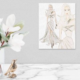 Waterverf Vogue Mode Model Canvas Afdruk