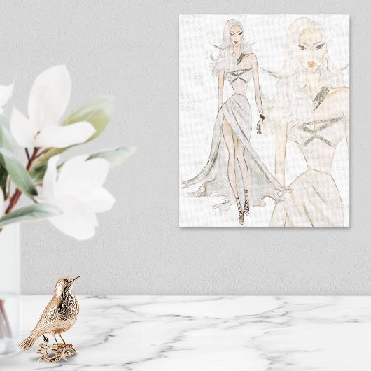 Waterverf Vogue Mode Model Canvas Afdruk