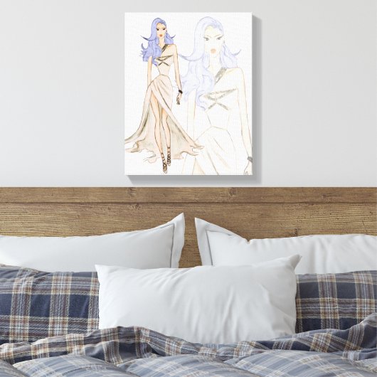 Waterverf Vogue Mode Model Canvas Afdruk (Insitu (Slaapkamer))