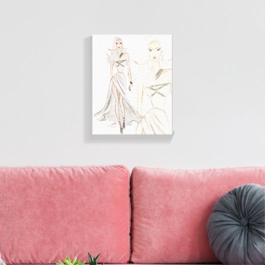 Waterverf Vogue Mode Model Canvas Afdruk (Insitu (Woonkamer))