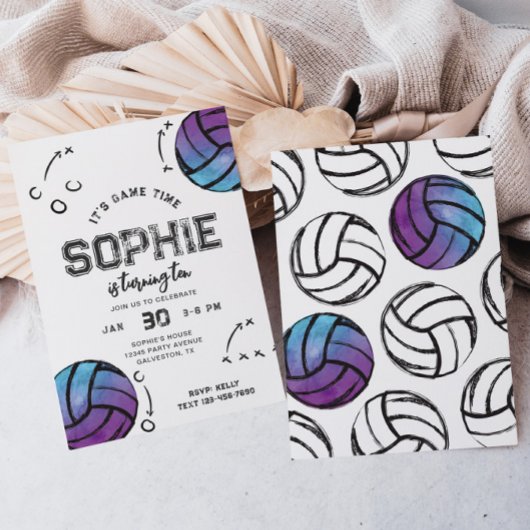 Waterverf Voleyball Verjaardagsuitnodiging Kaart