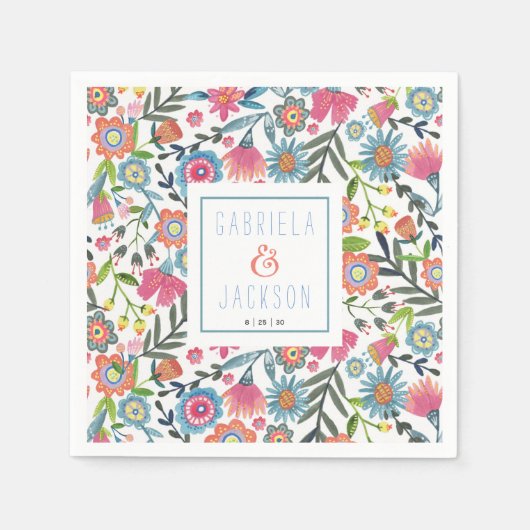 Waterverf Volk Bloemige gepersonaliseerde naam Servet (Voorkant)
