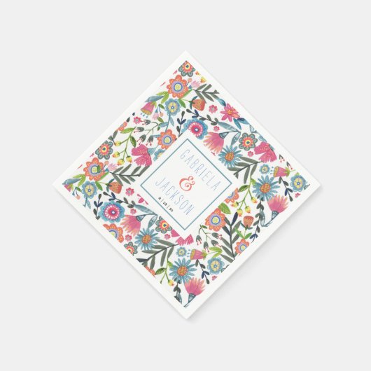 Waterverf Volk Bloemige gepersonaliseerde naam Servet (Hoek)