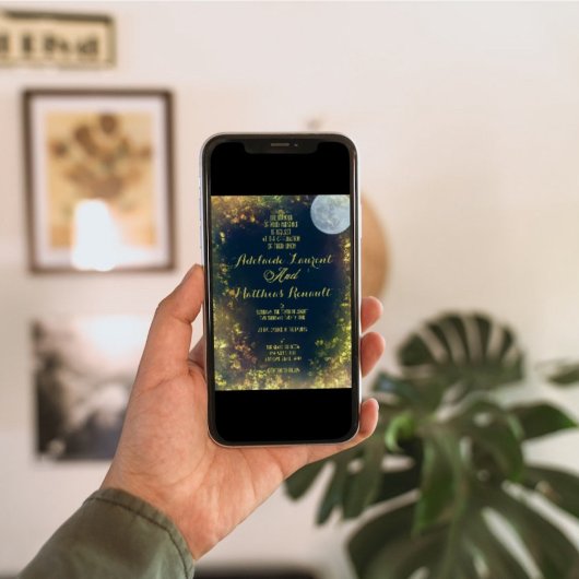 Waterverf Volle Maan Celestial Bruiloft: Blauw & G Kaart