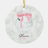 Waterverf Volleybal en Preppy Roze Coquette Bow Keramisch Ornament (Voorkant)