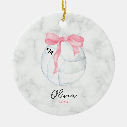 Waterverf Volleybal en Preppy Roze Coquette Bow Keramisch Ornament (Voorkant)
