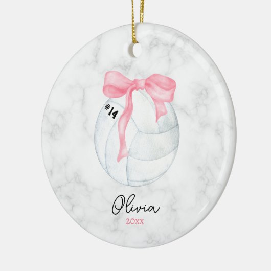 Waterverf Volleybal en Preppy Roze Coquette Bow Keramisch Ornament (Links)