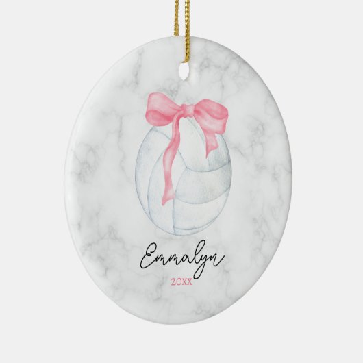 Waterverf Volleybal met Girly Pink Coquette Bow Keramisch Ornament (Rechts)