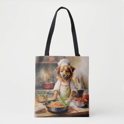 Waterverf Volpino Italiano Hondenkookpasta Tote Bag (Voorkant)