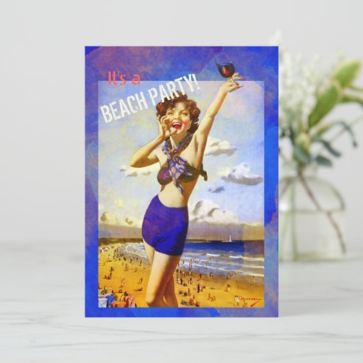  Waterverf Volwassenen Strandfeest Uitnodiging (Staand voorkant)
