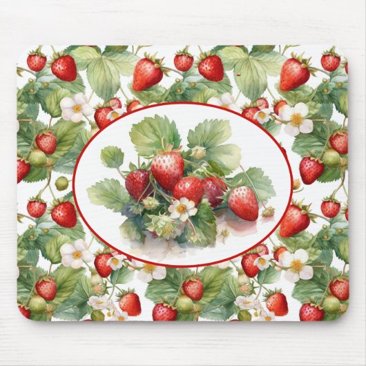 Waterverf voor aardbeien in Cute Strawberries Muismat (Voorkant)