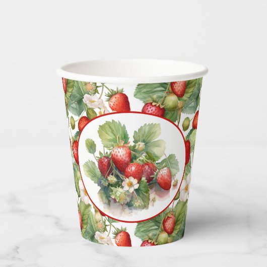 Waterverf voor aardbeien in Cute Strawberries Papieren Bekers (Voorkant)