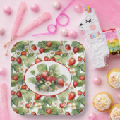 Waterverf voor aardbeien in Cute Strawberries Papieren Bordje (Feest)