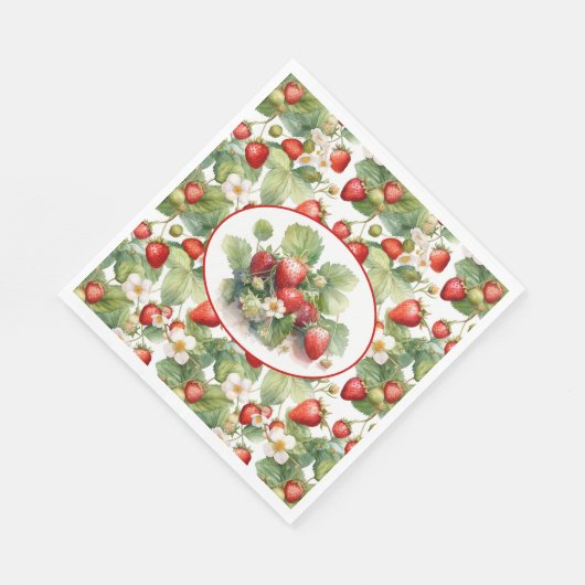 Waterverf voor aardbeien in Cute Strawberries Servet (Hoek)