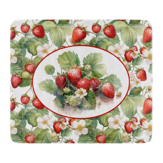 Waterverf voor aardbeien in Cute Strawberries Snijplank (Voorkant)