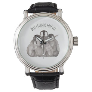 Waterverf voor beste vrienden voor keizer pinguïn horloge