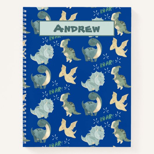 Waterverf voor blauw dinosauruspatroon notitieboek (Voorkant)