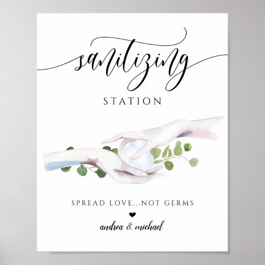 Waterverf voor bruiloft Sanitizing Station Poster (Voorkant)