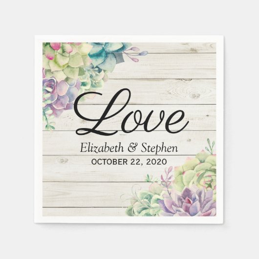 Waterverf voor bruiloft Succulents Rustic Wood Servet (Voorkant)
