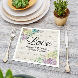 Waterverf voor bruiloft Succulents Rustic Wood Servet