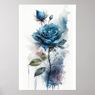 Waterverf voor charmerend blauw Roos Poster