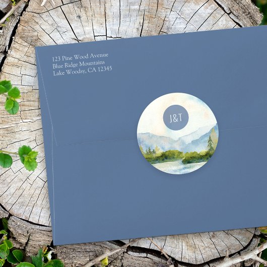 Waterverf voor eenvoudige monogram bij het Bergmee Ronde Sticker