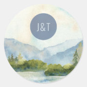 Waterverf voor eenvoudige monogram bij het Bergmee Ronde Sticker (Voorkant)