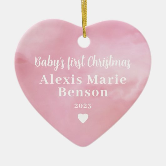 Waterverf voor eerste kerstmis roze foto volledig keramisch ornament (Voorkant)