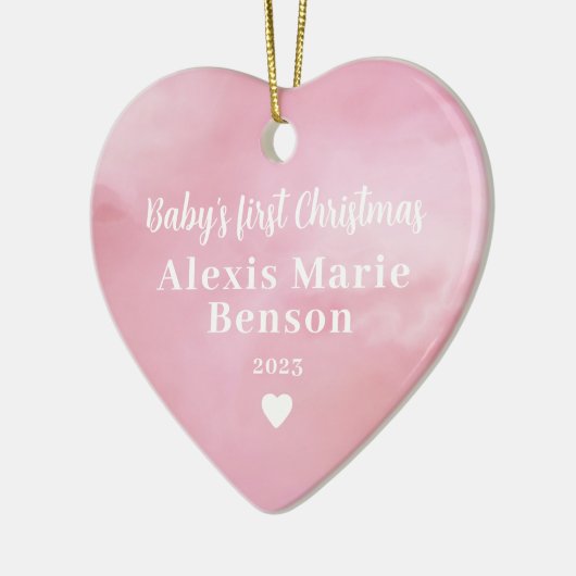 Waterverf voor eerste kerstmis roze foto volledig keramisch ornament (Links)