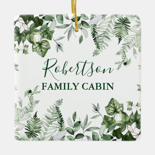 Waterverf voor gezinskool Ivy Sage Ferns Botanisch Keramisch Ornament (Voorkant)