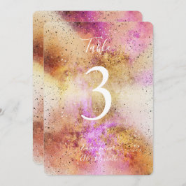 Waterverf voor Gold en Roze Sky | Tafelnummerkaart Kaart