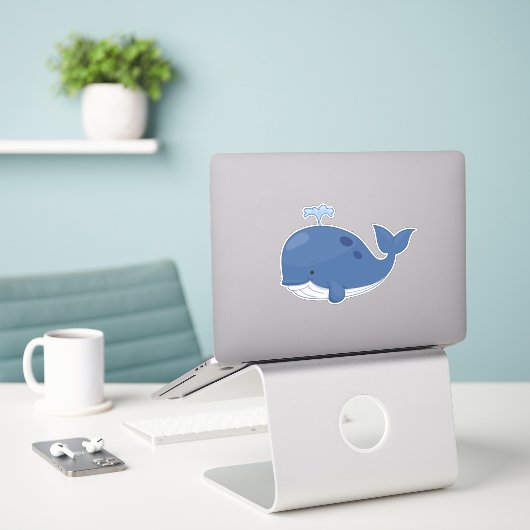 Waterverf voor grote blauwe walvis sticker (Laptop op bureau)