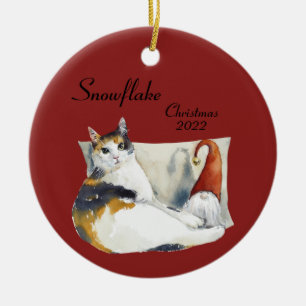 Waterverf voor het kerstthema Calico Cat Gnome Keramisch Ornament