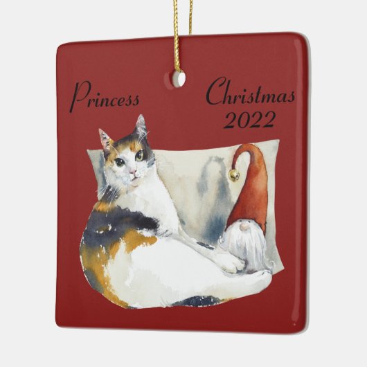 Waterverf voor het kerstthema Calico Cat Gnome Keramisch Ornament (Links)