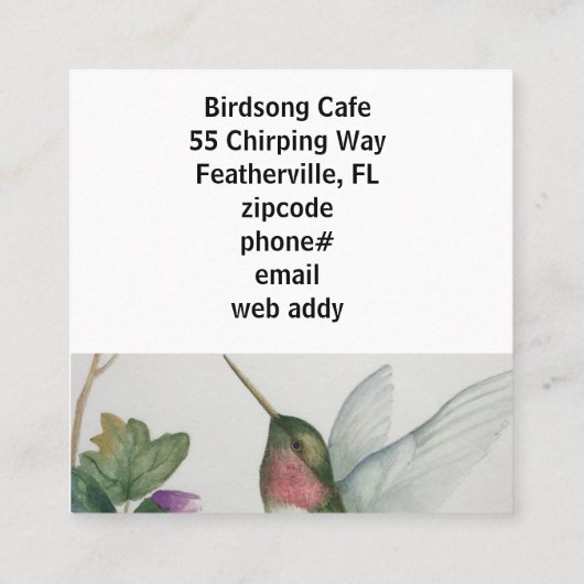 Waterverf voor het schilderen van levende vogels E Vierkante Visitekaartje (Achterkant)