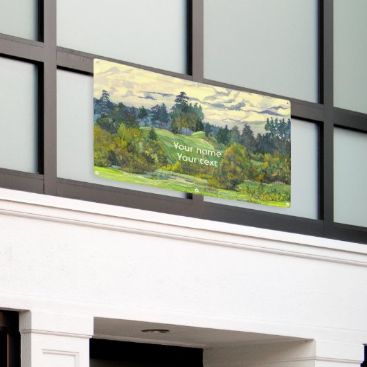 Waterverf voor het schilderen van pijnbomen op zij spandoek (Buitenkant Gebouw)