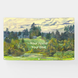 Waterverf voor het schilderen van pijnbomen op zij spandoek