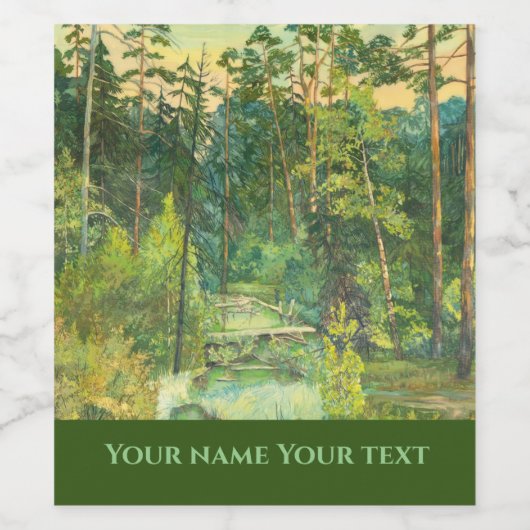 Waterverf voor het schilderen van pijnbomen op zij wijn etiket (Enkel label)