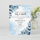 Waterverf voor het uitnodigen van bruiloft Blue Fl Kaart (Staand voorkant)